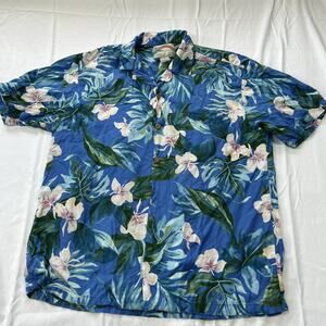 Paradise Found Mens Vintage Blue Floral Short Sleeeve Hawaiian Shirt Size Medium